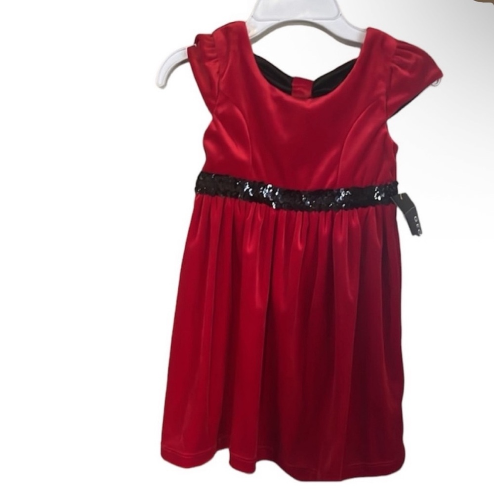 Red Kids Dress with Sequin Detail